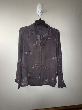 Gap Women's Grey Floral Sheer Button-Down Long Sleeve Blouse